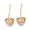 Brass Pendants, Hollow, Nickel Free, Heart, Real 18K Gold Plated, 41x16x7mm, Hole: 1.5mm