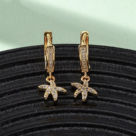 Серьги-кольца из латуни с микропаве из кубических цирконий в форме морских звезд EJEW-F384-14G-01-1