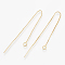 Brass Stud Earring Findings, Cadmium Free & Nickel Free & Lead Free, with Loop, Ear Threads, Real 18K Gold Plated, 82~87x0.5mm, Hole: 1.5mm