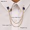304 Stainless Steel Pave Cubic Zirconia Square Hanging Chain Brooch, Golden, Blue, 170mm, Brooch: 10mm
