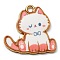 Printed Alloy Pendants, Golden, Cadmium Free & Nickel Free & Lead Free, Cat Shape Charms, Salmon, 20x20x2mm, Hole: 1.6mm