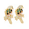 Rack Plating Brass Micro Pave Cubic Zirconia Pendants, Cadmium Free & Lead Free, Real 18K Gold Plated, Bird, Green, 30x15x5mm, Hole: 4x3mm