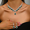 Teardrop Alloy Rhinestone Pendant Necklaces & Stud Dangle Earrings Sets, Silver, Emerald, 290mm