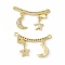 Brass Micro Pave Cubic Zirconia 2-Loop Pendants, Curve Charms, Dangle Moon & Star Charms, Real 18K Gold Plated, Cadmium Free & Nickel Free & Lead Free, 12.5x21x2mm, Hole: 0.8mm