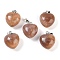Natural Peach Moonstone Pendants, Heart Charms with Brass Snap on Bails, Platinum, 18x15.5x10mm, Hole: 5x3mm