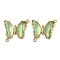 Brass Pave Faceted Glass Connector Charms, Cadmium Free & Nickel Free & Lead Free, Golden Tone Butterfly Links, Dark Sea Green, 20x22x5mm, Hole: 1.2mm