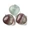 Natural Fluorite Pendants, with Brass Snap on Bails, Heart Charms, Platinum, 26.5~27x25x13.5~14mm, Hole: 6.5x3.5mm