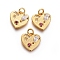 Brass Charms, with Cubic Zirconia and Jump Rings, Heart, Colorful, Golden, 12.5x12.5x3mm, Hole: 3mm