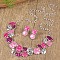 Flat Round & Oval & Square Zinc Alloy Enamel Pendant Necklaces & Stud Earrings Sets, Deep Pink, 420mm