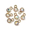 Ion Plating(IP) Glass Rhinestone Charms, Birthstone Charms, with Stainless Steel Color Tone 201 Stainless Steel Findings, Flat Round, Real 18K Gold Plated, Crystal AB, 10x6x4mm, Hole: 2.3mm