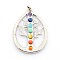 Vintage Chakra Jewelry Brass Gemstone Pendants, teardrop, Platinum, 48x34x4mm, Hole: 5x8mm