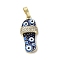 Brass Micro Pave Cubic Zirconia Pendants, with Enamel, Cadmium Free & Nickel Free & Lead Free, Real 18K Gold Plated, Slipper
 with Evil Eye, Midnight Blue, 23x10.5x5mm, Hole: 3.5x5.5mm