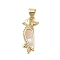 Brass Micro Pave Clear Cubic Zirconia Pendants, Cadmium Free & Lead Free, with Shell, Brid, Real 18K Gold Plated, 22.5x9.5x3mm, Hole: 4x3mm