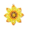 Glass Seed Beaded Sunflower Pendants, with 304 Stainless Steel Jump Ring and Acrylic & Glass Beads, Real 18K Gold Plated, Yellow, 36x35x6mm, Hole: 3mm