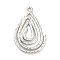 Non-Tarnish Ion Plating(IP) 304 Stainless Steel Pendants, Teardrop Charm, Stainless Steel Color, 28.5x18.5x1.5mm, Hole: 1.8mm