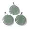 Natural Green Aventurine Pendants, Disc Charms with Platinum Tone Brass Findings, 29x25x6mm, Hole: 7x4mm