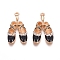 Light Gold Plated Alloy Enamel Pendants, with Crystal Rhinestone, Shoes, Black, 26x15x4.5mm, Hole: 1.5mm