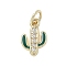 Brass Micro Pave Cubic Zirconia Charms, with Enamel, Rack Plating, Long-Lasting Plated, Lead Free & Cadmium Free, Real 18K Gold Plated, with Jump Ring, Cactus, 12.5x8x2mm, Hole: 3.2mm