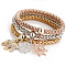 3Pcs Alloy Rhinestone Charm Bangle Set, Stackable Bangles for Women, Elephant & Gear, Inner Diameter: 2-3/4 inch(7cm)