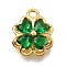 Brass Micro Pave Cubic Zirconia Pendants, Clover Charms, Real 18K Gold Plated, 13x11x4mm, Hole: 1.8mm