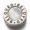 304 Stainless Steel Slide Charms, with Shell, Flat Round with Word Beloved, Stainless Steel Color, 12x3.5mm, Hole: 7.5x1.5mm