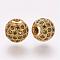 Brass Micro Pave Cubic Zirconia Beads, Round, Yellow, 8x7.5mm, Hole: 1.8mm