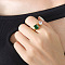 Rectangle & Teardrop 304 Stainless Steel Pave Cubic Zirconia Cuff Rings for Women, Golden, Green, Inner Diameter: Adjustable