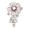 Brass Micro Pave Clear Cubic Zirconia Fold Over Clasps, Cadmium Free & Nickel Free & Lead Free, Flower, Platinum, 27mm