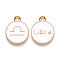 Alloy Enamel Pendants, Cadmium Free & Lead Free, Flat Round with Constellation, Light Gold, White, Libra, 22x18x2mm, Hole: 1.5mm