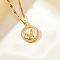 Brass Clear Cubic Zirconia Flat Round Butterfly Pendant Dapped Chain Necklaces for Women, Golden, 15.75 inch(40cm)