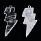 Natural Quartz Crystal Pendants, Rock Crystal Pendants, Lightning Bolt Charm, with Stainless Steel Color Tone 304 Stainless Steel Loops, 40~44.5x17~20x4.5~6mm, Hole: 2mm