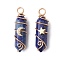 2Pcs 2 Styles Natural Lapis Lazuli Double Terminated Pointed Pendants, Brass Moon Star Charms with Copper Wire Wrapped, Light Gold, 35.5~36.5x11x11.5~13mm, Hole: 3.5~4mm, 1pc/style