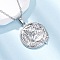Flat Round with Wolf 304 Stainless Steel Pendant Necklaces, Stainless Steel Color, 17.95 inch(45.6cm)