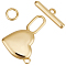 10 Sets Brass Toggle Clasps, Nickel Free, Heart, Real 18K Gold Plated, 25mm long, Bar: 15x4.5x2.5mm, hole: 1.4mm, Jump Ring: 5x1mm, Inner Diameter: 3mm, Heart: 20X14X3mm, Hole: 1.2mm and 3x7mm