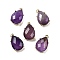 Natural Amethyst Faceted Pendants, Rack Plating Golden Plated Brass Teardrop Charms, 17x10x6mm, Hole: 1.5mm