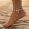 Starfish & Shell Glass Beaded Anklets, with Plastic Beads and Alloy Findings, Yellow, 9-1/2 inch(24cm)