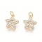 Brass Charms, with Clear Cubic Zirconia and Jump Rings, Starfish/Sea Stars, Golden, 11.5x9.5x2mm, Hole: 2.5mm