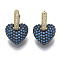 Brass Micro Pave Clear Cubic Zirconia Dangle Huggie Hoop Earrings, with Synthetic Turquoise, Nickel Free, Heart, Real 16K Gold Plated, 21mm, Pin: 1mm