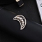 Imitation Pearl Alloy Brooch, with Crystal Rhinestone, Moon, 40x20mm