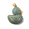 Rack Plating Brass Micro Pave Cubic Zirconia Pendants, Long-Lasting Plated, Lead Free & Cadmium Free, Duck Charms, with Jump Ring, Turquoise, 26x21x9mm, Hole: 4x3mm