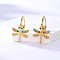 Elegant Brass Dragonfly Hoop Earrings, with Cubic Zirconia, Real 14K Gold Plated, 16x10mm