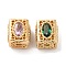 Brass Beads, Cadmium Free & Nickel Free & Lead Free, with Glass, Cuboid, Real 18K Gold Plated, 8x7.5x7.5mm, Hole: 1.5mm