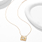Elegant Stainless Steel Clear Cubic Zirconia Eye Rectangle Pendant Cable Chain Necklaces for Women's Daily Fashion Accessory, Real 18K Gold Plated, 15.75 inch(40cm)