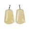 Natural Lemon Quartz Pendants, Trapezoid Charms with Brass Findings, Platinum, 38x20x8mm, Hole: 4x7mm