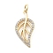 Brass Micro Pave Cubic Zirconia Pendants, Real 18K Gold Plated Charms, with Jump Ring, Leaf, 24x12x1.8mm, Hole: 3mm