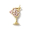 Brass Micro Pave Cubic Zirconia Pendants, Cadmium Free & Nickel Free & Lead Free, Wine Glass Charms, Real 18K Gold Plated, Pink, 22x15x4mm, Hole: 3.4mm