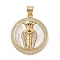 Brass Micro Pave Clear Cubic Zirconia Pendants, Cadmium Free & Lead Free, with Shell,Flat & Snake, Real 18K Gold Plated, 21.5x6.5mm, Hole: 4mm