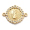 Rack Plating Brass Micro Pave Clear Cubic Zirconia Religion Virgin Mary Connector Charms, Long-Lasting Plated, Lead Free & Cadmium Free & Nickel Free, Real 18K Gold Plated, 20.5x16x2mm, Hole: 1.2mm