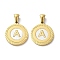 Ion Plating(IP) 304 Stainless Steel Pendants, Flat Round Shell Charms with Letter, Golden, Letter A, 20.5x17.5x1.5mm, Hole: 2.5x4.5mm