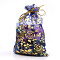 Rose Printed Organza Bags, Gift Bags, Rectangle, Blue, 9x7cm